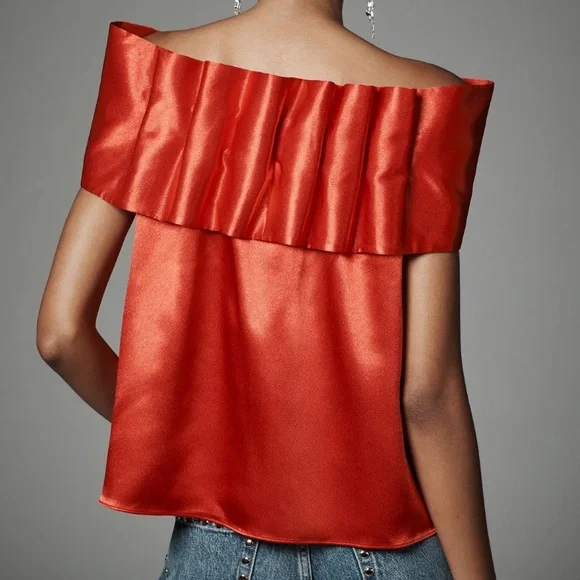 Anthropologie Mare Mare Off the Shoulder Elegant Red Bow Top New NWT - Picture 4 of 9